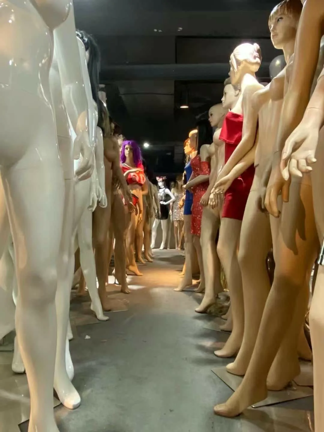 Rows of display mannequins in the Fanan Display showroom