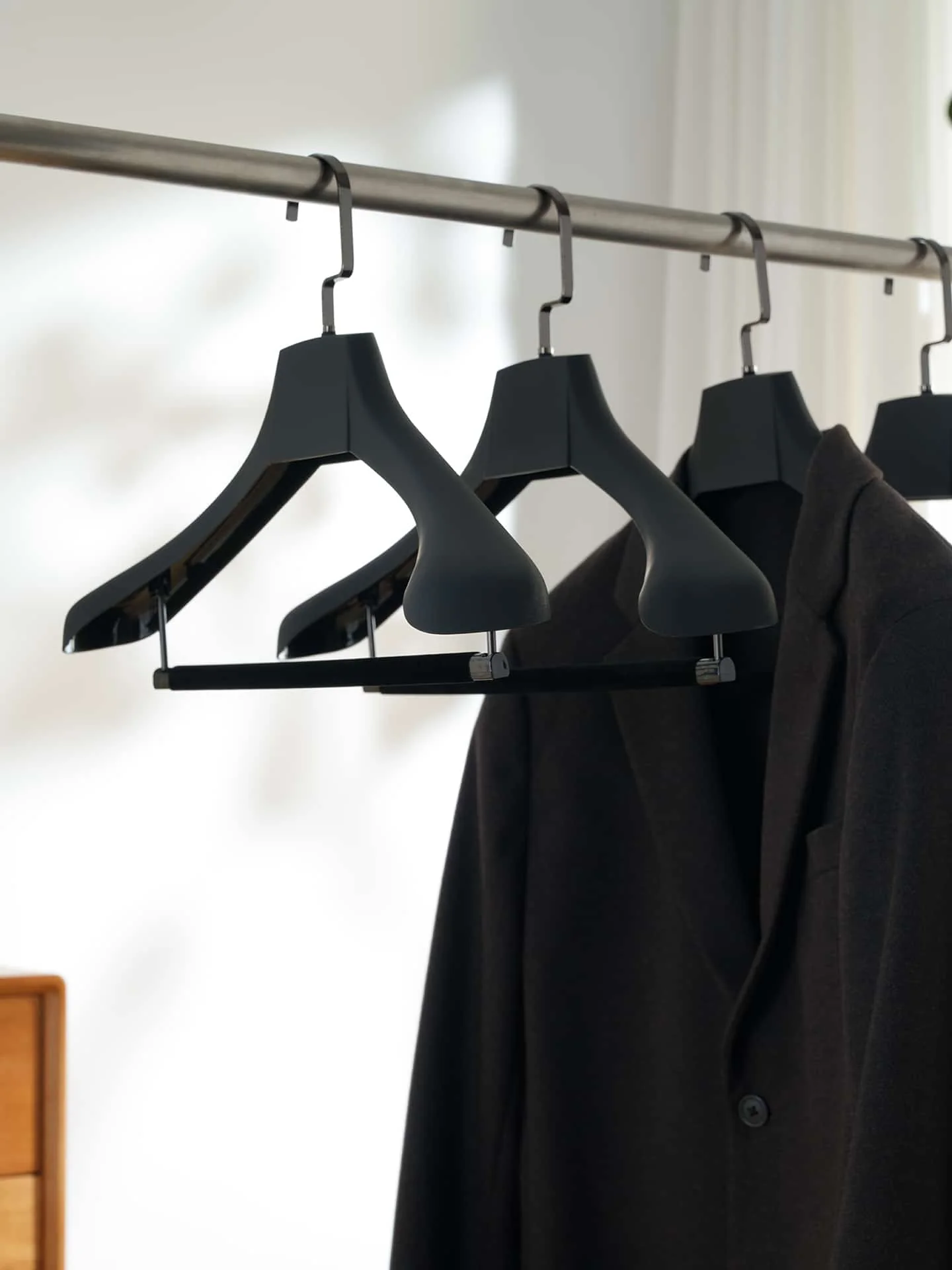 Black Soft Touch Plastic Hangers for Suit Display